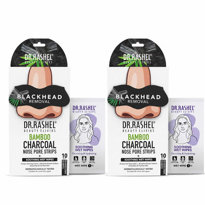 Charcoal Nose Strips for Blackheads Removal & Soothing Wet Wipes Combo Pack
