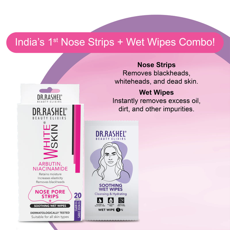 White Skin Nose Strips & Soothing Wet Wipes Combo Pack (20 pcs)