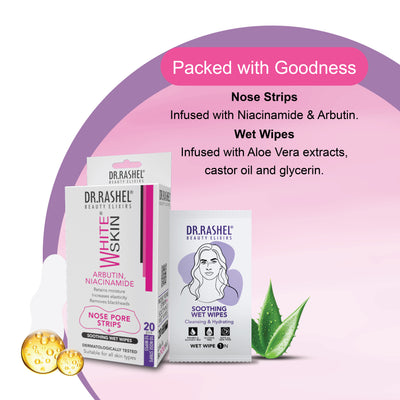 White Skin Nose Strips & Soothing Wet Wipes Combo Pack (20 pcs)