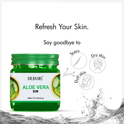 aloe vera gel, say good bye to sacrs dry skin dull skin with Dr. Rashel aloe vera gel